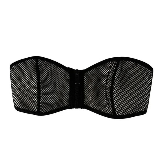 Triangl Black Mesh Neoprene Strapless Zipper Bikini Top Size Medium - Picture 1 of 10